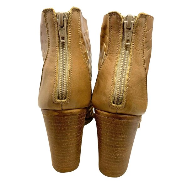 Piampiani Tan Laser Cut Leather Open Toe Booties - Picture 11 of 12